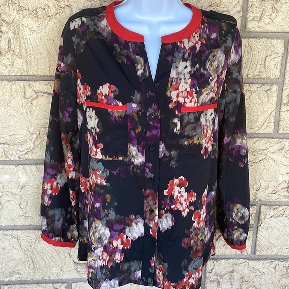 Casual career Floral Top Button Up Blouse Pockets Loose Fit Size XS - Picture 11 of 11